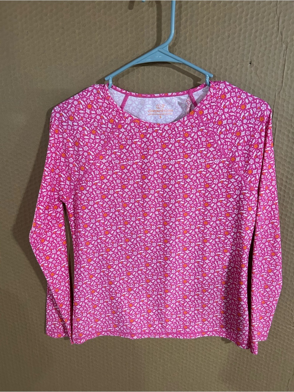 NWT Vineyard Vines Pink Floral & Orange Accent Swim Shirt